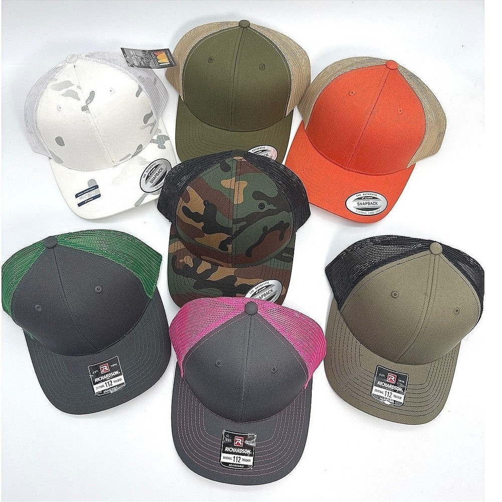 Lot of 7 New Blank Trucker Hats Richardson 112 & Yupoong Snapback Caps